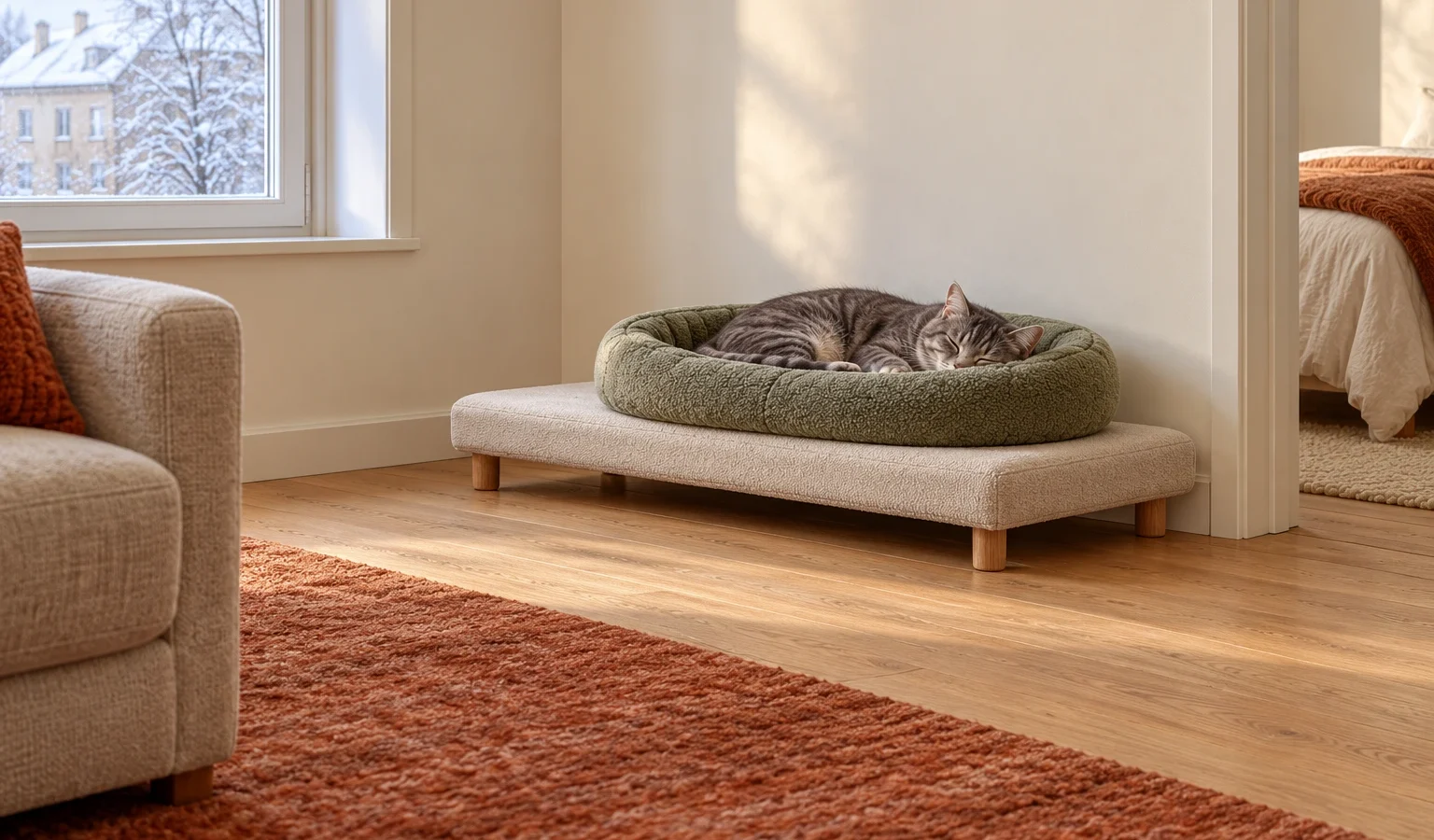 Winter Cat Bed Placement in a Small Apartment: Day and Night Checks