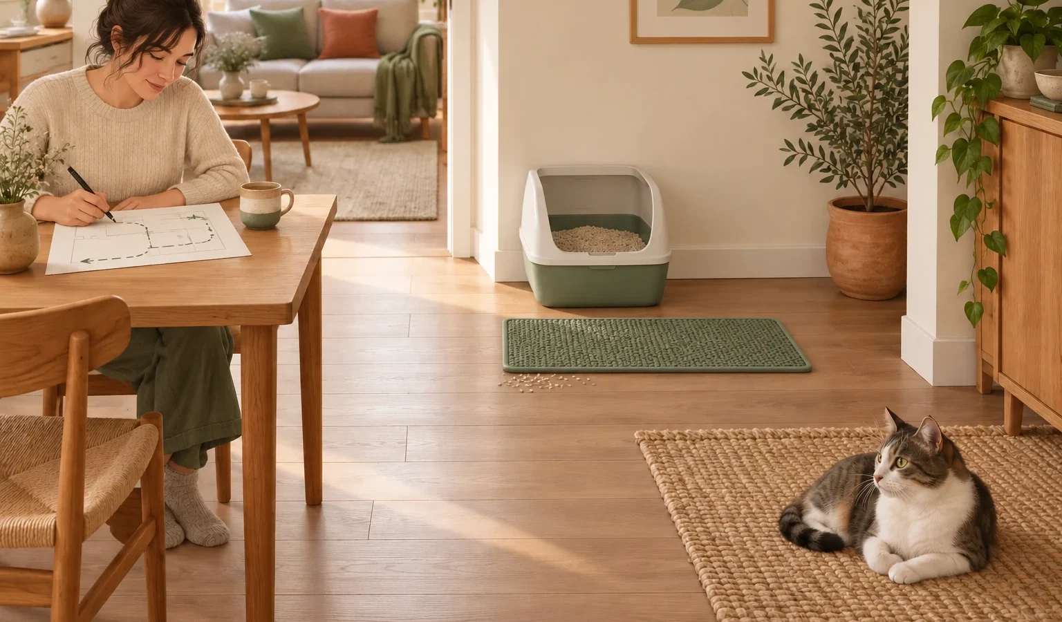 Cat Litter Tracking in a Small Apartment: An Exit-to-Cleanup Plan